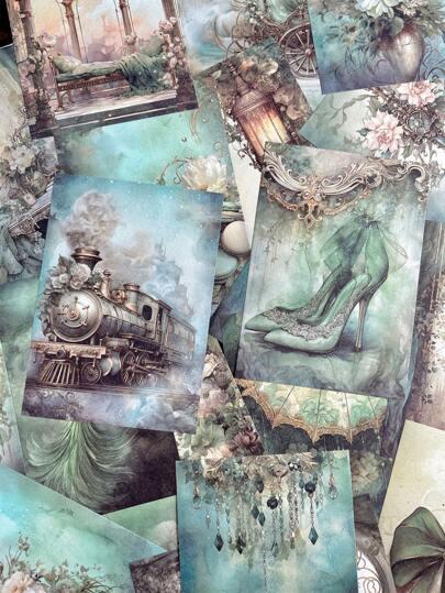 50 Stücke/Packung Vintage Traumhaft Leichtrisse Skrapbuchpapier, DIY Collage Dekoration, Journal Hintergrund Bastelpapier, Schulmaterial, Rückkehr zur Schule