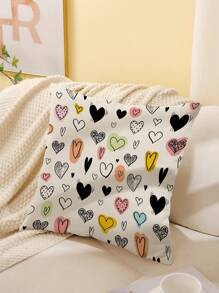 1pc Heart Pattern Printed Cushion Cover, Pillow Case For Home Decor (Without Pillow Core)