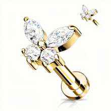 1PC CZ Butterfly Top trên đinh tán phẳng bằng thép không gỉ 316 có ren bên trong cho khuyên tai, môi, Monroe, sụn và nhiều hơn nữa - Loại bướm - Xem 16