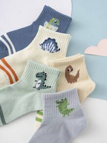 5 Pairs Of Cute Dinosaur Crocodile Fashionable And Versatile Daily Mid-Calf Socks For Boy And Girl