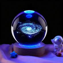 1入組銀河系3d水晶球燈,木質底座水晶球夜燈,16色變換燈光配有可調節遙控器,3d激光雕刻全息水晶球夜燈 - 彩光漸變 - 查看 4