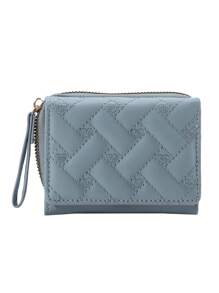 Billetera plegable para mujer, cartera corta de moda con bordado en forma de corazón, monedero portátil para trabajadores de cuello blanco, femenina, ideal para universidad, trabajo, negocios, viajes, oficina, aniversario, pareja, cumpleaños, San Valentín, regalo para maestros, monedero con diseño de corazón - Azul - Ver 5