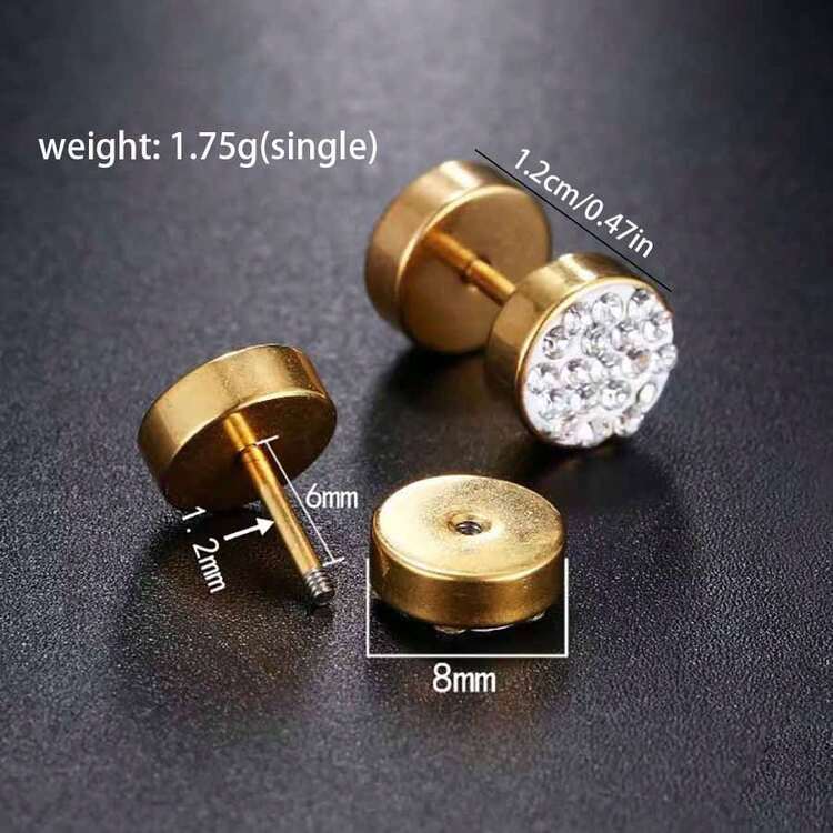 1只陶瓷和鑽石細節不銹鋼耳針,朋克風格時尚鈦鍍真空電鍍男女通用耳環 - 陶泥鑲鑽不銹鋼耳釘 - 查看 9