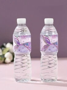 24张紫色美人鱼主题瓶子贴纸，美人鱼生日派对瓶子礼品包装贴纸，派对装饰派对小礼物，生日礼物生日装饰贴纸套装，美人鱼派对装饰，婴儿派对装饰 - 紫色 - 查看 4
