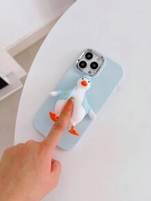 立體減壓捏鴨手機殼,適用於iphone15 14 13 12 11 Promax純色外殼,捏可當支架,可水洗 - 藍色 - 查看 4