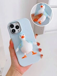 立體減壓捏鴨手機殼,適用於iphone15 14 13 12 11 Promax純色外殼,捏可當支架,可水洗 - 藍色 - 查看 1