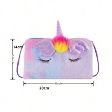 隨機1個女孩可愛亮片毛絨独角兽染色袋,卡通彩色包,斜挎包,女孩假日禮物 - 彩色 - 查看 3