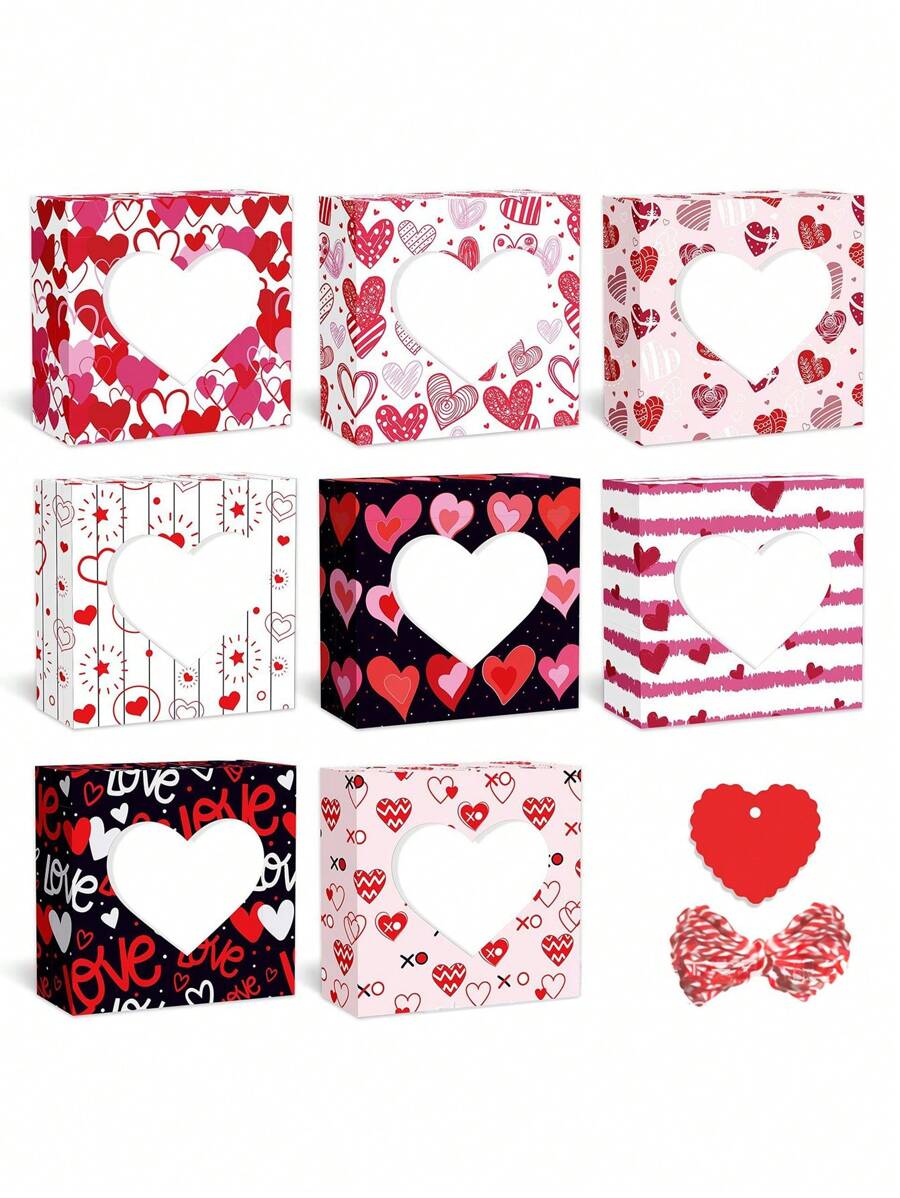 1 Set Of Creative 8 Heart-Shaped Love Letters Love Party Square Window Gift Box And 12 Cards And 10 Meters Of Rope Suitable For Valentine's Day Gift Giving - Multicolor - View 1