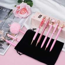 8 Pieces Ballpoint Pen Set Metal Crystal Diamond Pen Glitter Pen For Journaling Black & Blue Ink Pretty Cute Writing Pens Fancy Pens Gifts For Women Office Home Suitable For Pupils, Students, Colleges - 粉色 - 查看 2