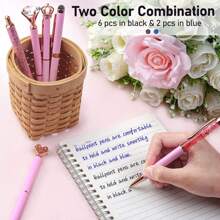 8 Pieces Ballpoint Pen Set Metal Crystal Diamond Pen Glitter Pen For Journaling Black & Blue Ink Pretty Cute Writing Pens Fancy Pens Gifts For Women Office Home Suitable For Pupils, Students, Colleges - 粉色 - 查看 7