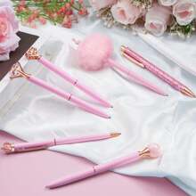 8 Pieces Ballpoint Pen Set Metal Crystal Diamond Pen Glitter Pen For Journaling Black & Blue Ink Pretty Cute Writing Pens Fancy Pens Gifts For Women Office Home Suitable For Pupils, Students, Colleges - 粉色 - 查看 3