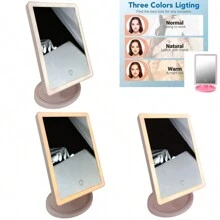 FD Makeup Mirror With LED Lights, 180 Degree Free Rotation, Adjustable Brightness Touch Screen, USB Rechargeable - Pink - View 2