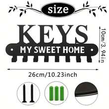 1pc Key Holder Wall Mounted, Black Key Holder For Wall, Decorative Metal Key Hooks Rack For Bedroom, Key Hanger With 8 Hooks For Entryway Aesthetic Room Decor - Keys - View 3
