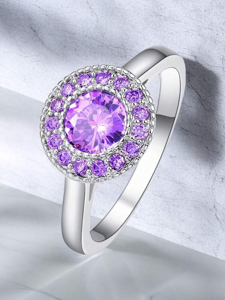 1 件華麗閃亮時尚奢華圓形戒指適合女士、閨蜜、朋友、作為生日、感恩節或聖誕節禮物,或適合日常服裝 - 銀色 - 查看 4