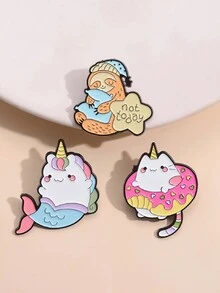 3入組兒童卡通粉色獨角獸和美人魚尾巴造型胸針,可愛且創意的日常穿搭配件 - 彩色 - 查看 6