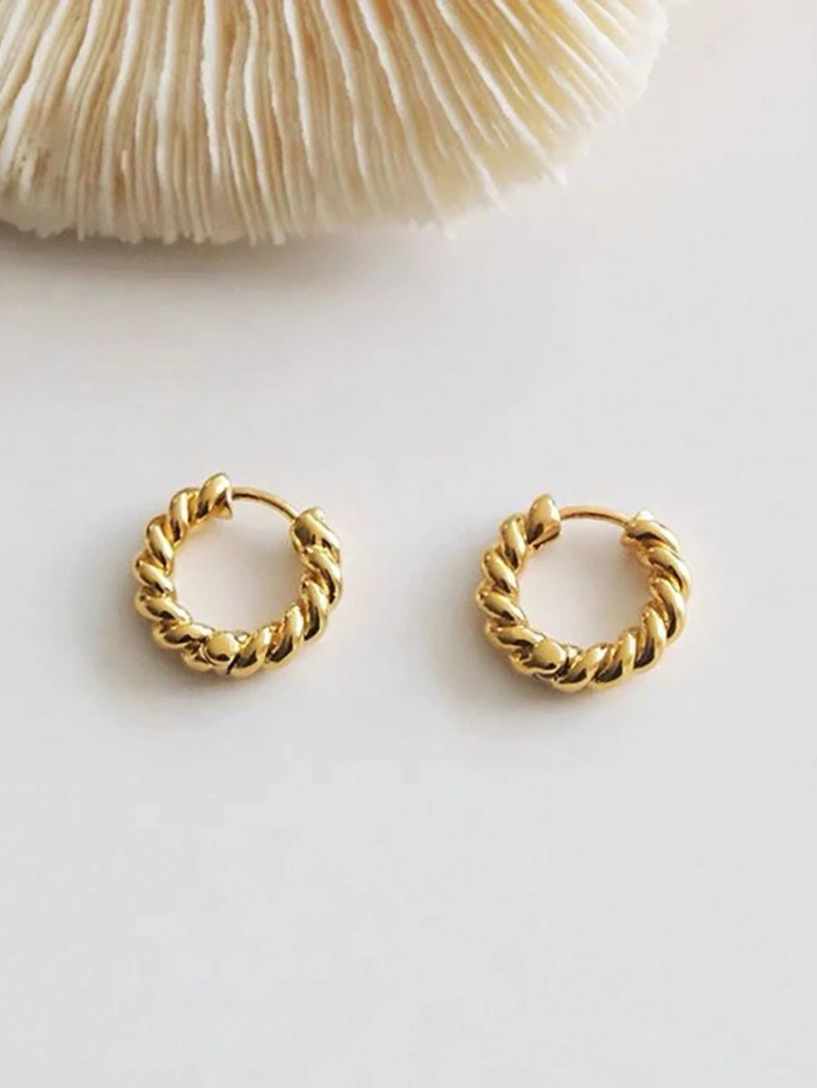 1對韓式時尚優雅簡約奢華鍍金花生造型耳釘，適合女性日常佩戴、派對配飾，情人節禮物 - 金色 - 查看 1