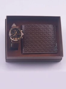 Conjunto de regalo para hombres que incluye cartera, reloj de pulsera de cuarzo minimalista y caja de regalo, ideal para cumpleaños, negocios, relajación, Navidad, Día del Padre, esposo, papá, novio, regalos para hombres - Negro - Ver 1
