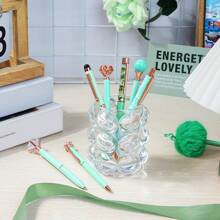 8 Pieces Ballpoint Pen Set Metal Crystal Diamond Pen Glitter Pen For Journaling Black & Blue Ink Pretty Cute Writing Pens Fancy Pens Gifts For Women Office Home Suitable For Pupils, Students, Colleges - 綠色 - 查看 6