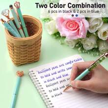 8 Pieces Ballpoint Pen Set Metal Crystal Diamond Pen Glitter Pen For Journaling Black & Blue Ink Pretty Cute Writing Pens Fancy Pens Gifts For Women Office Home Suitable For Pupils, Students, Colleges - 綠色 - 查看 4