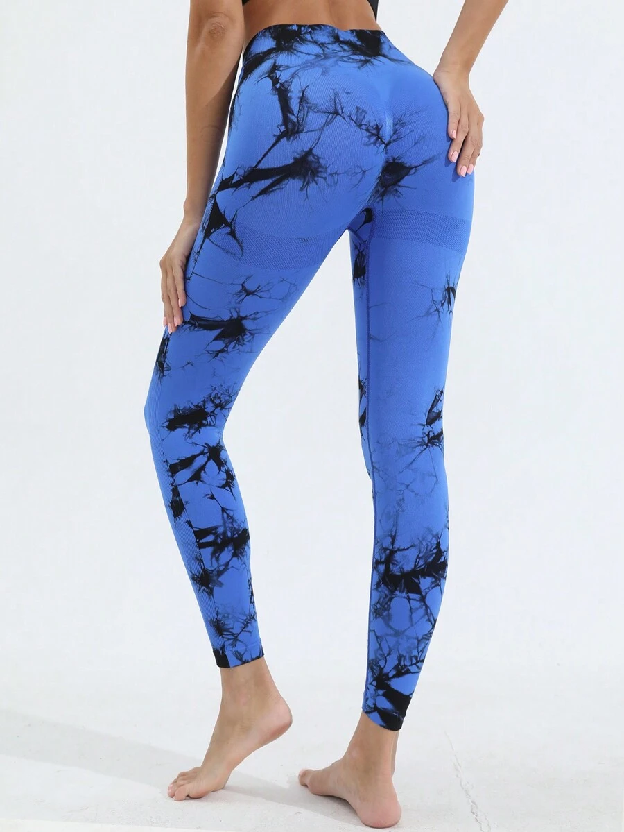 Apretado Para Correr De Cintura Alta, Degradado Con Banda, Mallas Rápidos Y Secos Con Tela Transpirable, Culo De Melocotón, Compresión, Entrenamiento, Aptitud, Pantalones De Yoga Leggins Para Mujer - azul real - Ver 1