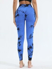 Apretado Para Correr De Cintura Alta, Degradado Con Banda, Mallas Rápidos Y Secos Con Tela Transpirable, Culo De Melocotón, Compresión, Entrenamiento, Aptitud, Pantalones De Yoga Leggins Para Mujer - azul real - Ver 4