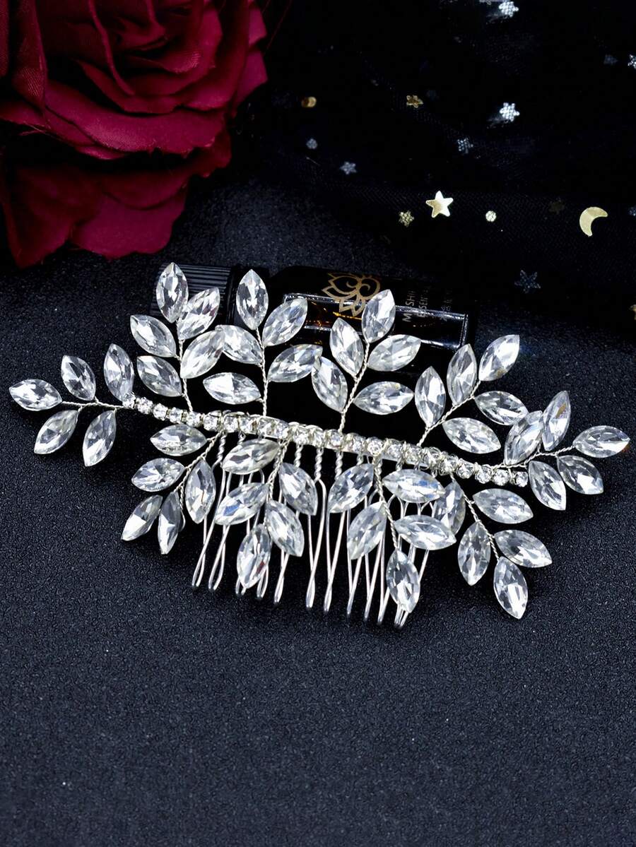 1pc Handmade Crystal Headpiece For Women, Silver/Gold Bridal Hair Comb