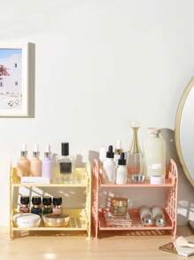 1pc Double-Layer Desk Organizer, Mini Bathroom Storage Rack, Pen & Desktop Small Item Storage - White - View 6
