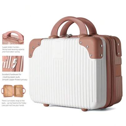 Portable 14 In Cosmetic Handbag, Lightweight Versatile Carry On Travel Luggage Bag, Suitcase Bag, 1pc Portable Cosmetic Bag, Women's Travel Toiletry Bag With Handle, Multifunctional Cosmetic Bag, Makeup Bag Women's Large Capacity Zipper, Bag For School School Accessories School Stuff