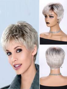 6吋灰色時尚女性短髮型合成鬆緊帽,全季節通用 - 灰色 - 查看 1