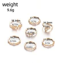 Set de 7 anillos de dedo con letras del amor y strass dorado para mujeres, accesorios decorativos de estilo para el Día de San Valentín - Dorado - Ver 3