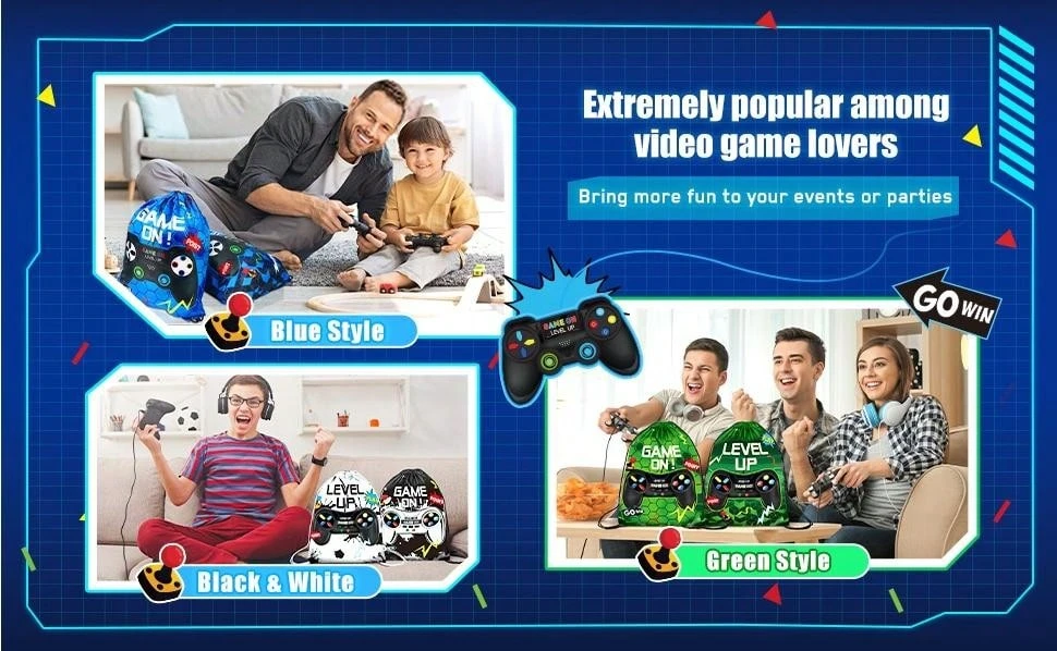 6 Pack Video Game Party Drawstring Bags 12 X 10 Inch Video Game Party