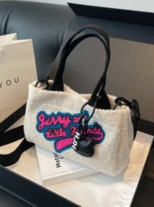 Plush Letter Casual, Simple, Fashionable And Versatile Large-Capacity Shoulder Bag