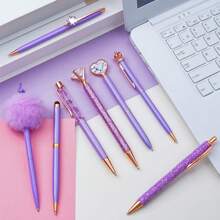 8 Pieces Ballpoint Pen Set Metal Crystal Diamond Pen Glitter Pen For Journaling Black & Blue Ink Pretty Cute Writing Pens Fancy Pens Gifts For Women Office Home Suitable For Pupils, Students, Colleges - 紫色 - 查看 6