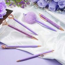 8 Pieces Ballpoint Pen Set Metal Crystal Diamond Pen Glitter Pen For Journaling Black & Blue Ink Pretty Cute Writing Pens Fancy Pens Gifts For Women Office Home Suitable For Pupils, Students, Colleges - 紫色 - 查看 3