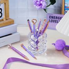 8 Pieces Ballpoint Pen Set Metal Crystal Diamond Pen Glitter Pen For Journaling Black & Blue Ink Pretty Cute Writing Pens Fancy Pens Gifts For Women Office Home Suitable For Pupils, Students, Colleges - 紫色 - 查看 4