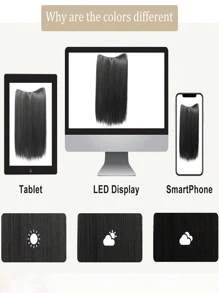 剪夾式假髮，16-32英寸長直黑金棕色V字形接髮，4個夾子隱形合成纖維防熱假髮 - 黑色 - 查看 10