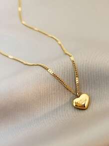 1件简约百搭心形吊坠项链，复古休闲风格，适合女孩佩戴 - 金黃色 - 查看 1
