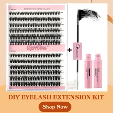 240pcs Diy Individual Eyelash Extension Kit, Comfortable Soft D Curl Cluster Lashes, With Single Lashes, Eyelash Glue And Sealant, For At-home Use, Cluster Lashes Kit - Black - View 1