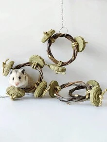 1pc Hay Cake Chew Toy With Hanging Apple Stick Weave Loop For Teeth Grinding And Snacks For Small Pets Such As Rabbit, Hamster, Guinea Pig - Green - View 2