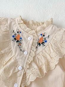 春秋新嬰兒服裝0-3歲女寶寶刺繡蕾絲上衣+純色花褲2件套