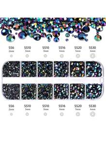 Diy珠寶套件,12個隔層,大約有2000顆扁底圓形鑽石 - 黑色 - 查看 2