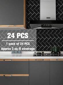 24PCS/SET Brick Pattern 3D Textured Wall Panels DIY Tiles,Removable And Waterproof Self Adhesive Wall Tile Sticker Kitchen Bathroom Backsplash -Black Big Brick - Black - View 1