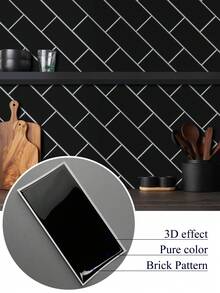 24PCS/SET Brick Pattern 3D Textured Wall Panels DIY Tiles,Removable And Waterproof Self Adhesive Wall Tile Sticker Kitchen Bathroom Backsplash -Black Big Brick - Black - View 5