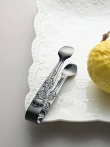 1入不銹鋼製冰夾,刻有玫瑰花和貝殻紋理,適用於糖塊、冰塊、檸檬片等 - 黑色 - 查看 1