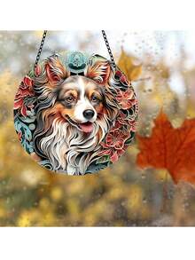 1入組可愛邊境牧羊犬3d視覺效果圖案裝飾掛飾,15 X 15cm大小圓形日光掛件,適用於房間、客廳、辦公室、花園等家居裝飾,並且是狗狗愛好者的理想禮物 - 咖啡棕 - 查看 4