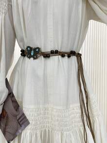 1條女士時尚波西米亞風格編織腰繩,帶有蝴蝶吊墜和可調節鍊,適用於裝扮、派對、宴會、球會、婚禮等場合 - 淺藍色 - 查看 3