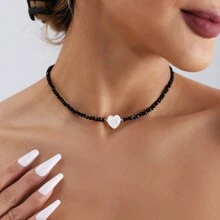 1 件白瑪瑙流紋吊墜項鍊配黑色尖晶石和仿水晶 - 高端奢華 - 黑色 - 查看 1