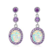白色火蛋白、晶垂墜耳環,18k白金鍍金寶石珠寶,女性用 7/8 吋 - 紫丁香色 - 查看 1