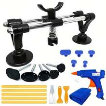 Auto Body Repair Tool Kit, Car Dent Puller With Double Pole Bridge Dent Puller, Glue Puller Tabs, Glue Shovel For Auto Dent Removal, Minor Dents. - Black - View 10