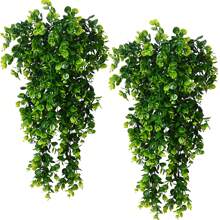 人造植物室內、懸掛式人造植物 2 件套人造蔓生植物室內人造常春藤綠葉假植物懸吊藤蔓適用於臥室廚房花園架子牆壁裝飾 - 綠色 - 查看 1
